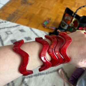 Vintage 1980s wavy red and black plastic bangles *accepting offers